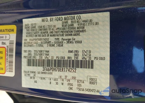 2014 Ford Fusion Se from USA, damaged, VIN 3FA6P0H70ER174252